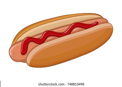 Hot dog. Colored drawing. Vector illustration isolated on white background