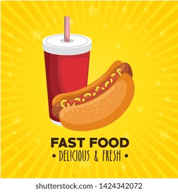 hot dog combo with soda vector illustration graphic design
