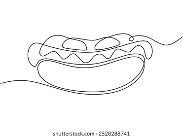 Dibujo de línea continua de perros calientes. Concepto de comida y bebida. Ilustración vectorial minimalista aislada sobre fondo blanco.