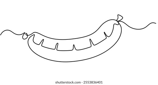 Hot dog continuous line drawing. Minimalist food and drink concept isolated on white, Continuous line art Hot Dog sausage full topped, ketchup,mayo melted for vector illustration colorful. Concept.