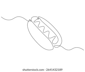Hot dog continuous line. Continuous one line drawing of hot dog. American, fast food concept. Single line drawing
