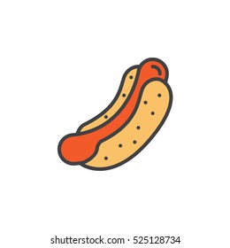 Hot dog, cooked sausage sandwich line icon, filled outline vector sign, linear colorful pictogram isolated on white. logo illustration