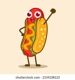 Hot dog cute character, cartoon food illustration