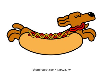 Hot dog dachshund. Pet Animal Hotdog. Vector illustration