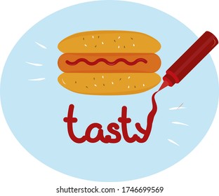 Hot dog day greeting card. Cute cartoon icon.
