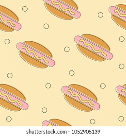 Hot Dog Day vector seamless pattern with buns and sausages - endless