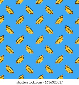 Hot Dog Day vector seamless pattern with buns and sausages 