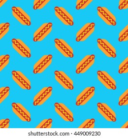 Hot Dog Day vector seamless pattern with buns and sausages