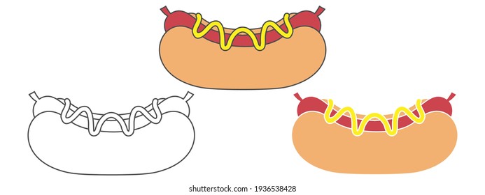 hot dog design vector illustration. food hand drawn cartoon. black and white outline