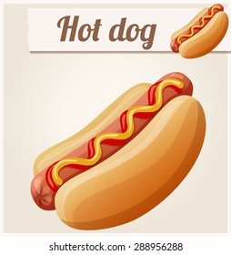 Hot dog. Detailed vector icon. Series of food and drink and ingredients for cooking.