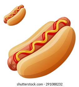 Hot dog. Detailed vector icon isolated on white background. Series of food and drink and ingredients for cooking.