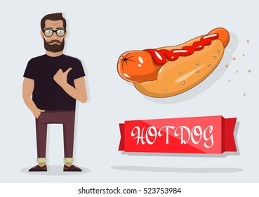 Hot dog. Detailed vector icon. Series of food and drink and ingredients for cooking.