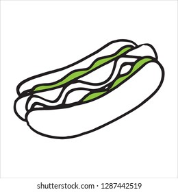 Hot dog doodle icon, vector flat black