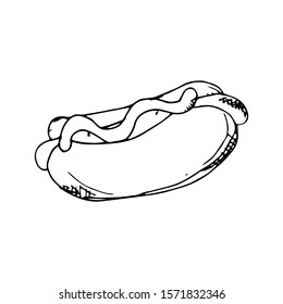 Hot Dog Doodle Icon Vector Simple Design