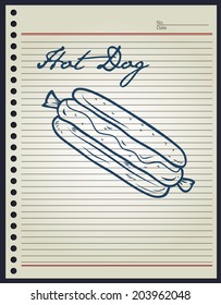 hot dog doodle with paper background