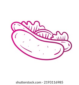 Hot dog in doodle style. Vector hand drawing.