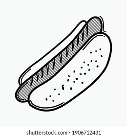 hot dog doodle Vektorsymbol. Zeichnen Skizze Illustration handgezeichnet Linie.