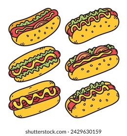 Ilustración vectorial de perro caliente, fondo aislado
