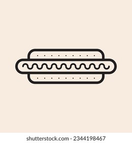 Hot Dog with dot textured bread and sauce line outline iconic vector line art