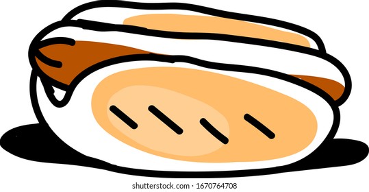 Hot dog drawing, illustration, vector on white background.