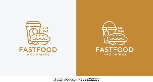 Hot dog and drink fast food logo design vector