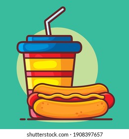 hot dog mit trinken einzeln Cartoon, Vektorgrafik auf ebene Art
