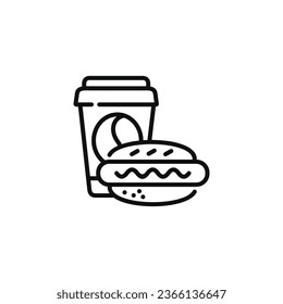 Hot dog and drink line icon. Fast food line icon isolated on white background