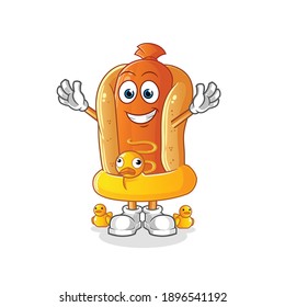 hot dog with duck buoy cartoon. cartoon mascot vector