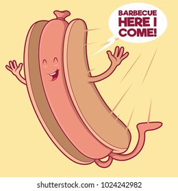 Hot Dog falling into a barbecue vector illustration. Fast food design concept