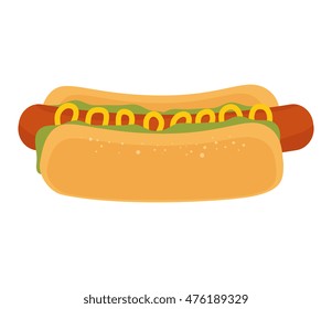 hot dog fast food bread sausage mustard vector illustration
