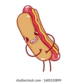 hot dog fast food cute kawaii cartoon isolated icon vector illustration