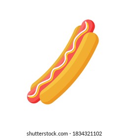 Hot dog. Fast food icon isolated on white background. Flat vector illustration for poster, menus, brochure and web pages.
