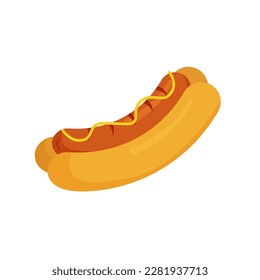 Hot Dog. Fast food icon. Bbq. Design element for your poster, web page, menu, brochure, flyer. Vector illustration in trendy flat style isolated on white background.