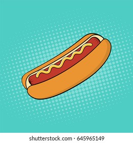 Hot dog fast food pop art style. Comic book style. Vector illustration