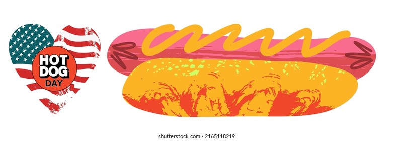 Hot dog. Fast food. Sausage in a bun. Vector illustration.