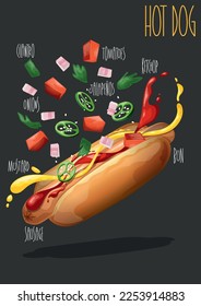 Hot dog. Fast food. Vector illustration 