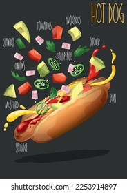 Hot dog. Fast food. Vector illustration 