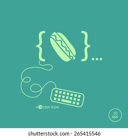 Hot dog and flat design elements. Design concept icons for application development, web page coding and programming, web design, creative process, social media, seo.