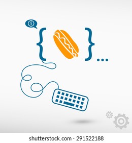 Hot dog and flat design elements. Design concept icons for application development, web design, creative process.