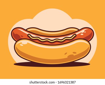 hot dog flat design for fast food logo or illustration with bread sausage and mustard