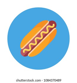 Hot dog flat icon isolated on blue background. Simple Hot dog in flat style, vector illustration for web and mobile design. Fast food elements vector sign symbol.