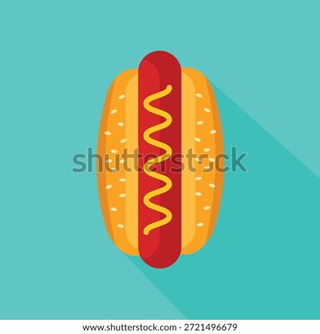Hot Dog Flat Icon with Mustard and Long Shadow