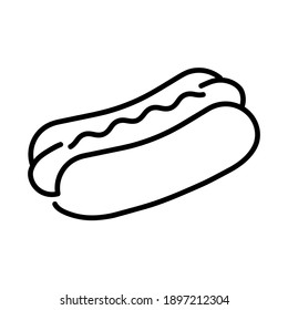 Hot dog flat icon. Pictogram for web. Line stroke. Isolated on white background. Vector eps10