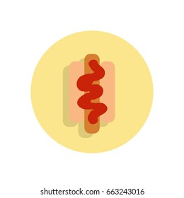 Hot dog flat icon. Round colorful button, frankfurter circular vector sign, logo illustration. Flat style design