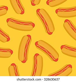 Hot Dog in flat style seamless pattern. Vector Illustration