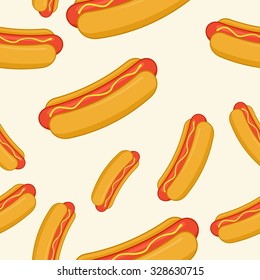 Hot Dog in flat style seamless pattern. Vector Illustration