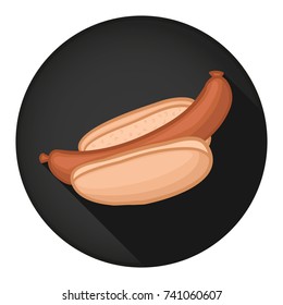 Hot Dog Food Icon Round Flat Vector Art Design Color Illustration