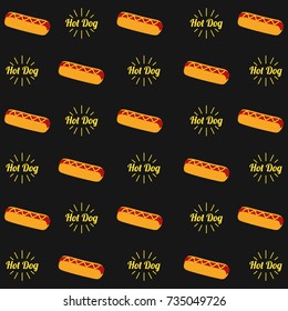 Hot Dog Food Pattern Vector Design Wallpaper Isolated on Black Background