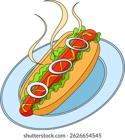 hot dog food sketch icon logo symbol mascot illustration on plate