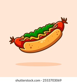 Hot dog food vector designed in cute cartoon flat style. Fast food or junk food concept design